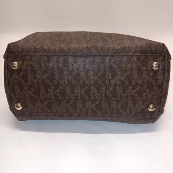 Michael Kors Handbag Brown Signature Harper Large Tote Logo Gold Chain East West - Picture 8 of 15